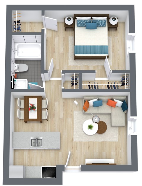 Floor plan for 1 bed, 1 bath, 546 sqft